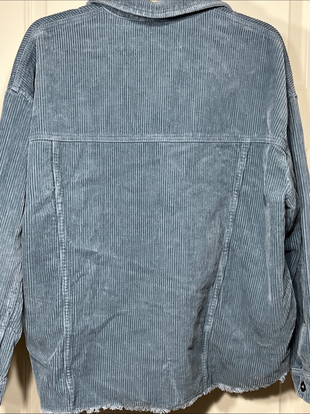 Zara Blue Corduroy Overshirt Shacket Frayed Hem Button Front Medium - Picture 5 of 8